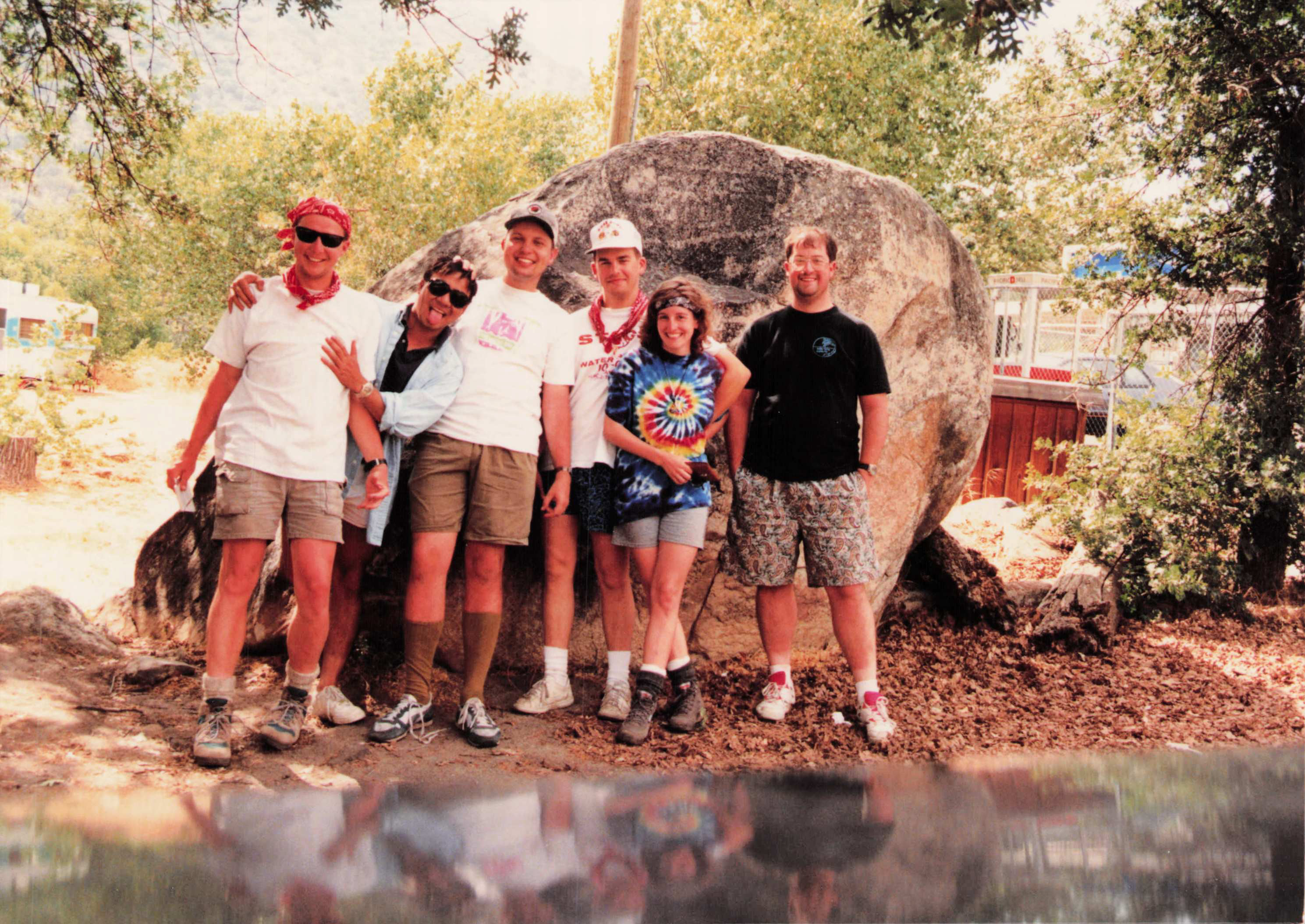 Ken, Gary, Todd, Chris, Karen, and Fred at the granite boulder — Sierra Nevada