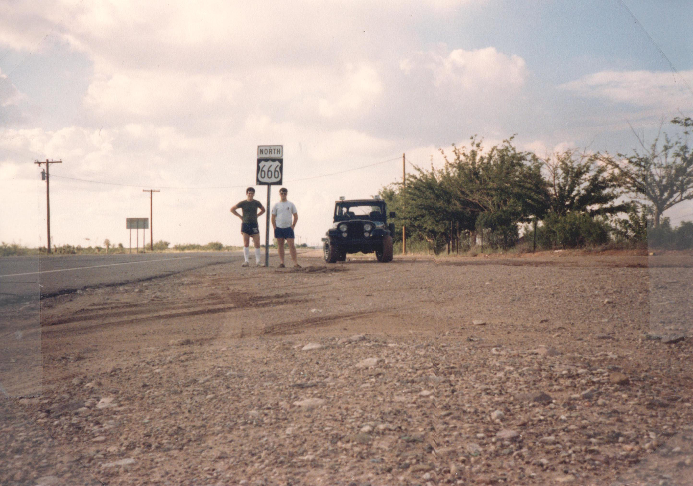 Fred and Kip at the Route 666 sign — Highway of the Beast. Mandatory photo.