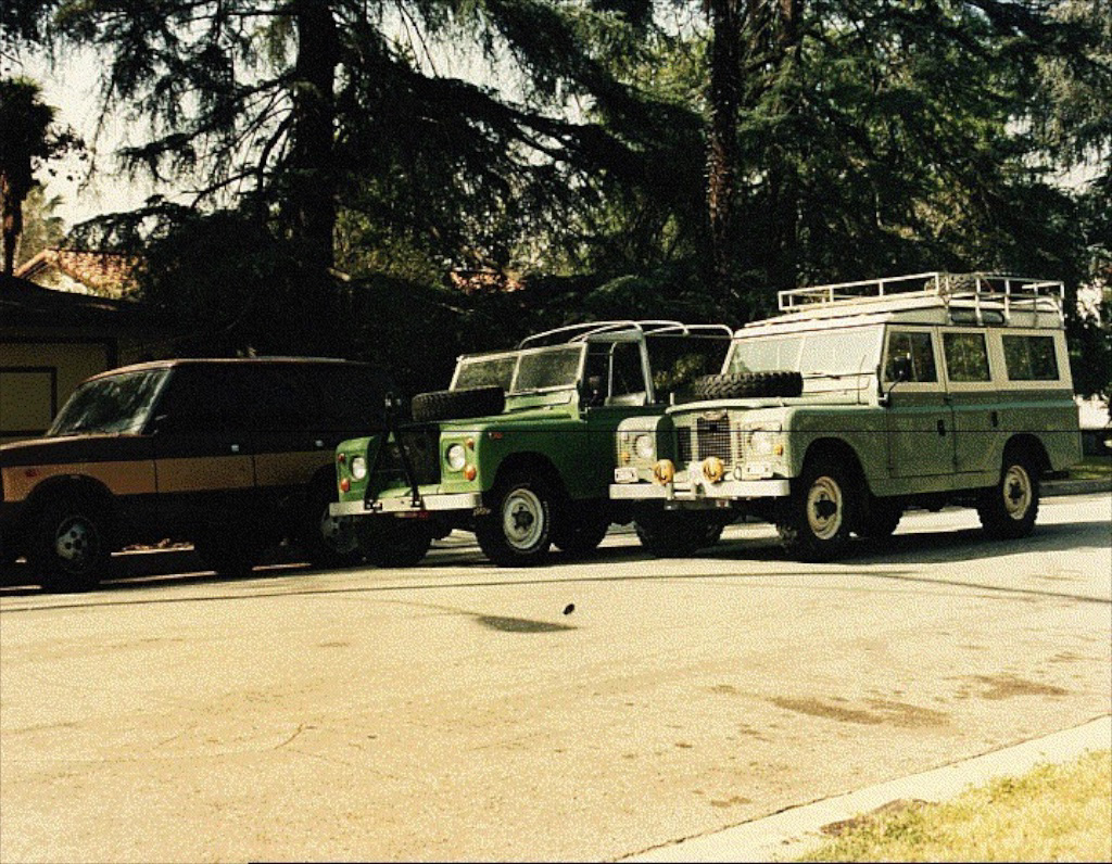 Three Land Rovers together: Range Rover, 88" RHINOTF, and 109" Kung San