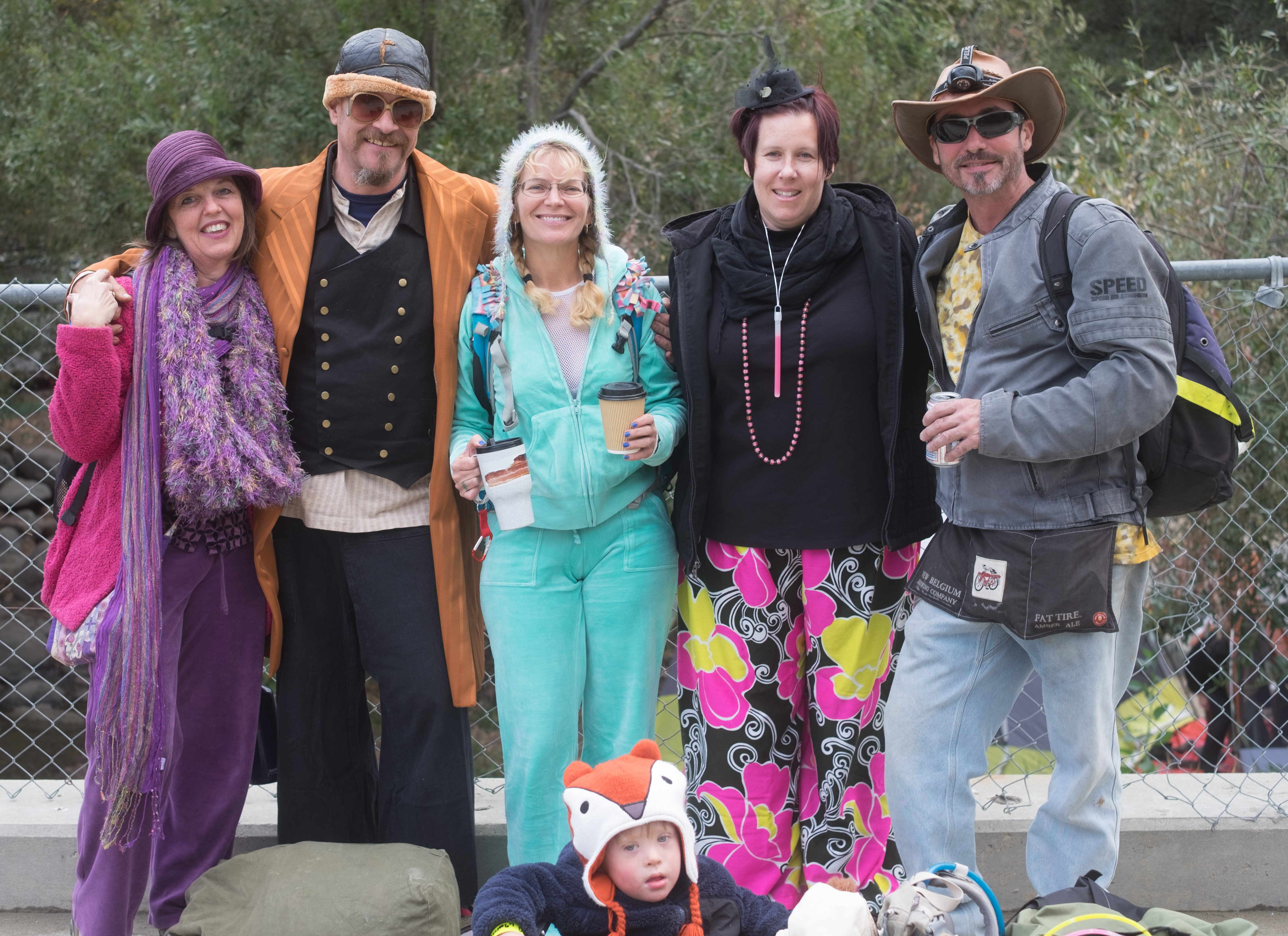 The BM Decompression group in costumes, October 2017 — Dylan (fox hat) at center