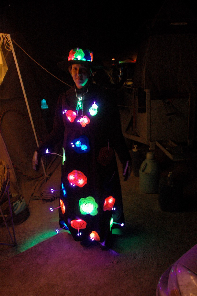 Becke in her LED rose outfit at night, BM 2007