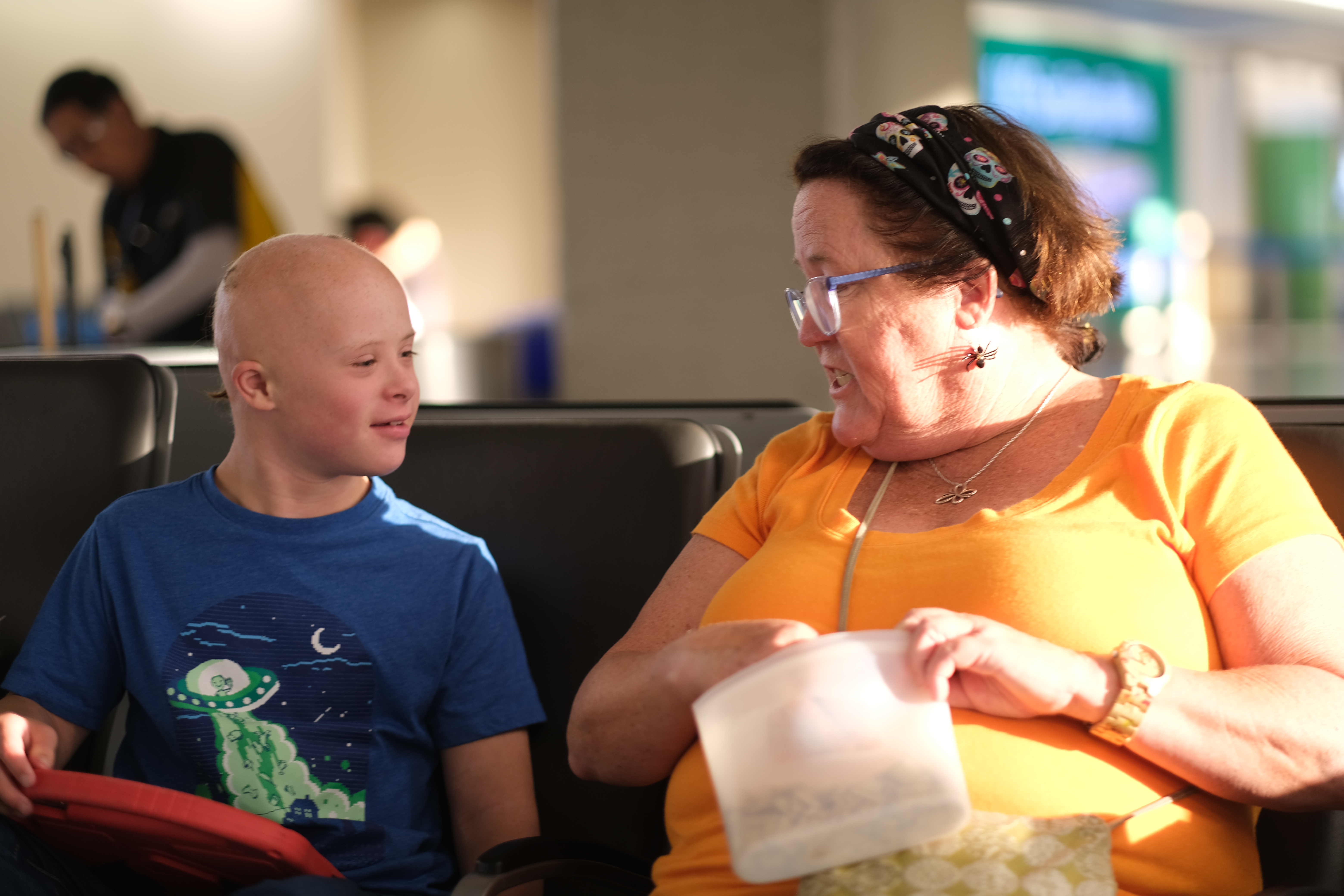 Dylan and Amy at the airport
