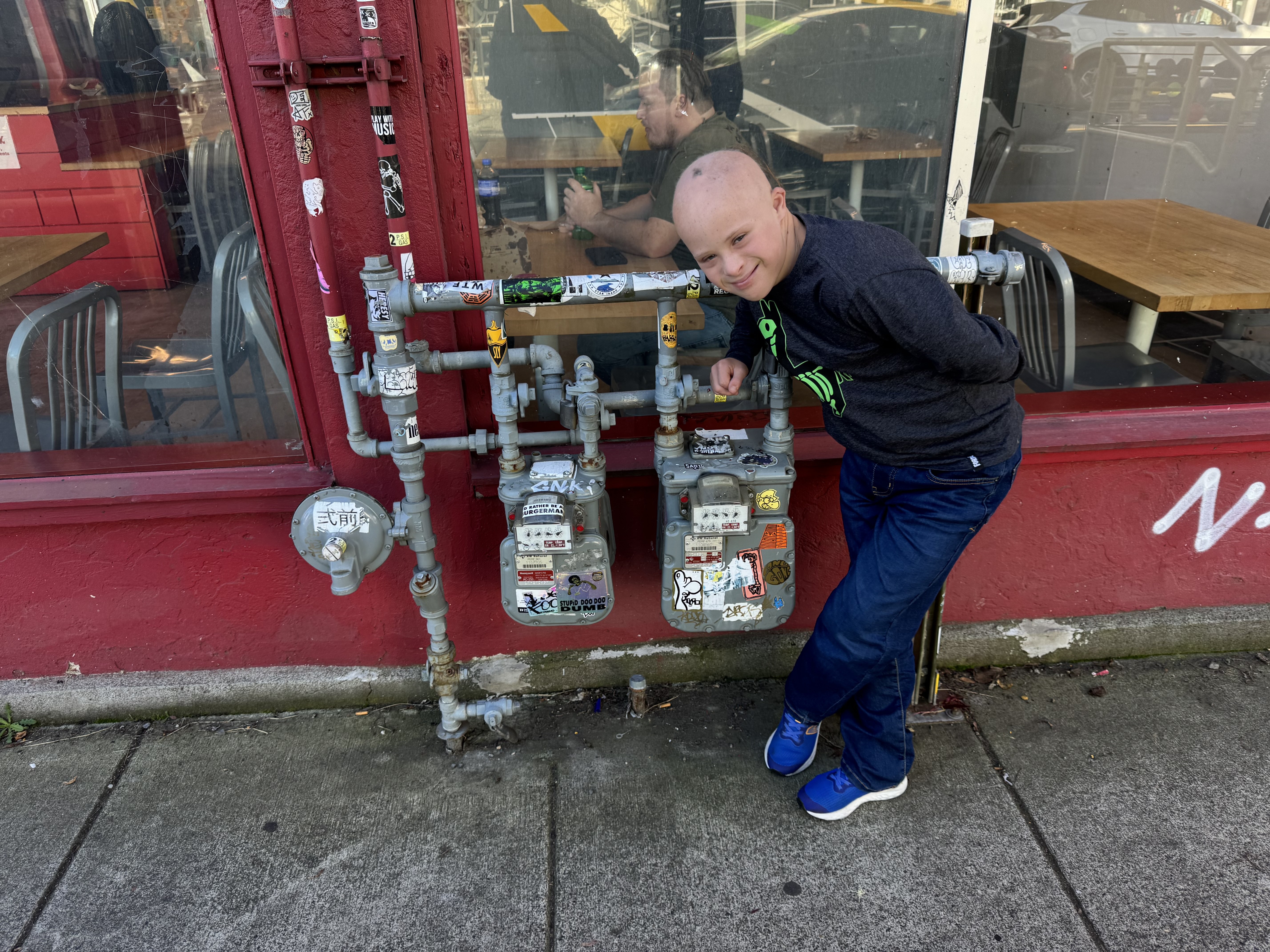 Dylan with the gas meters, Knott Street
