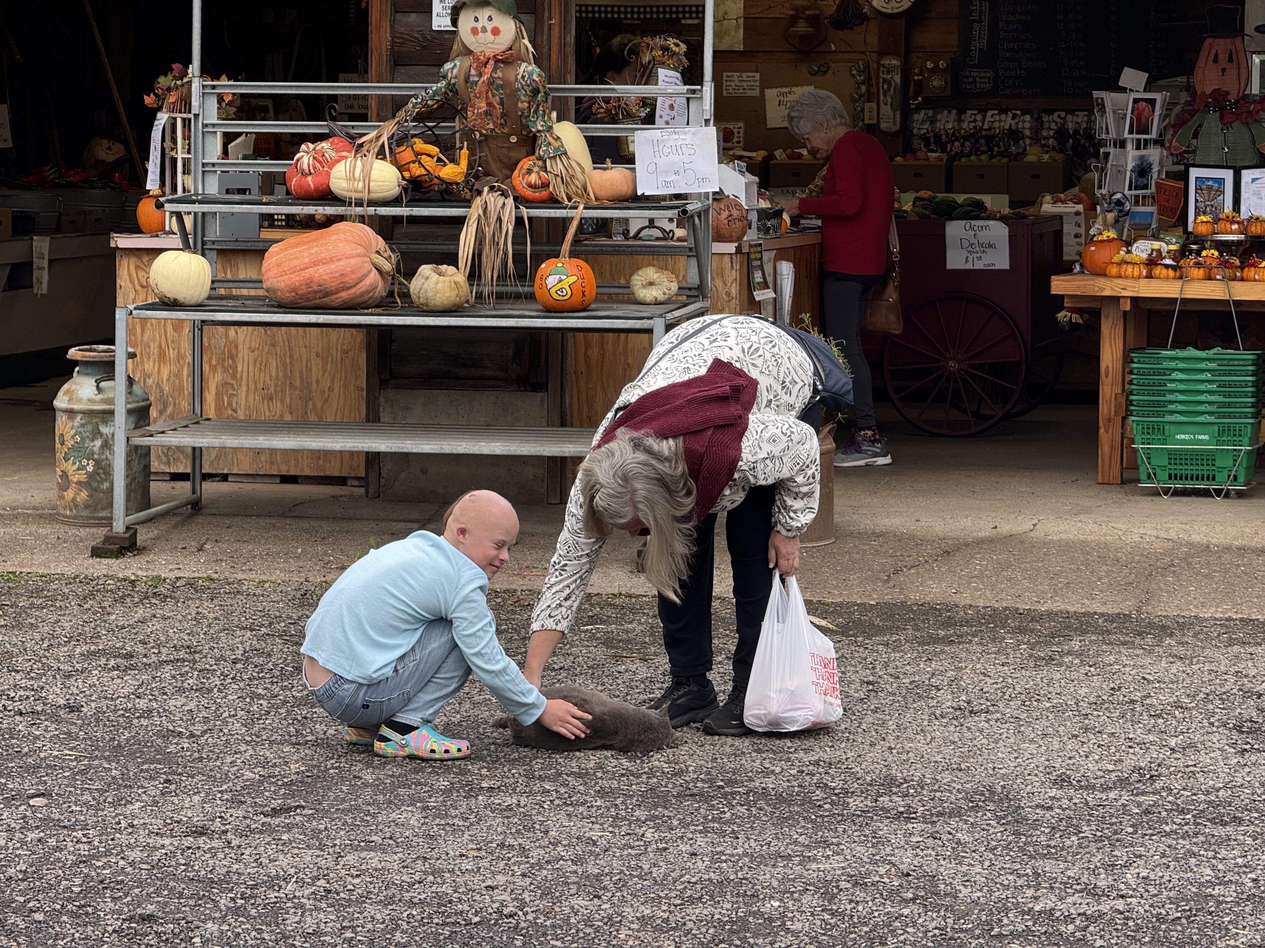 Petting something at Herrick Farms