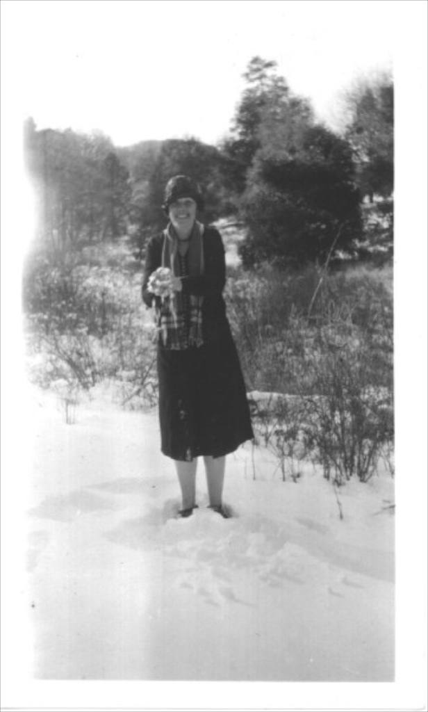 Gagalene standing alone in the snow, est. 1920s