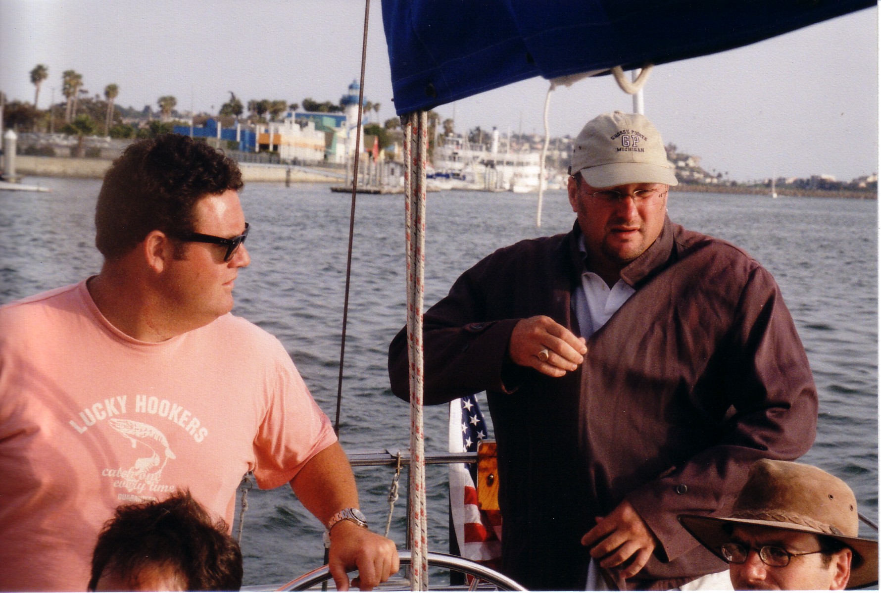Jeff (cap, brown jacket) on the Mouse reunion boat outing, June 2002
