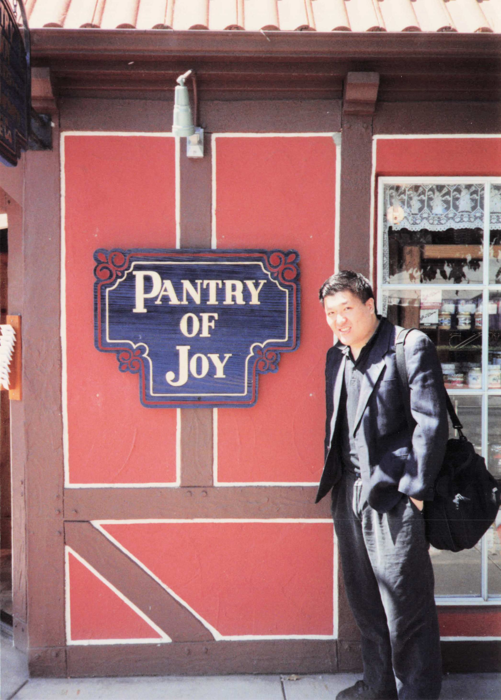 Minsoo in Solvang, CA — deliberately inverted. ~1994–1997.