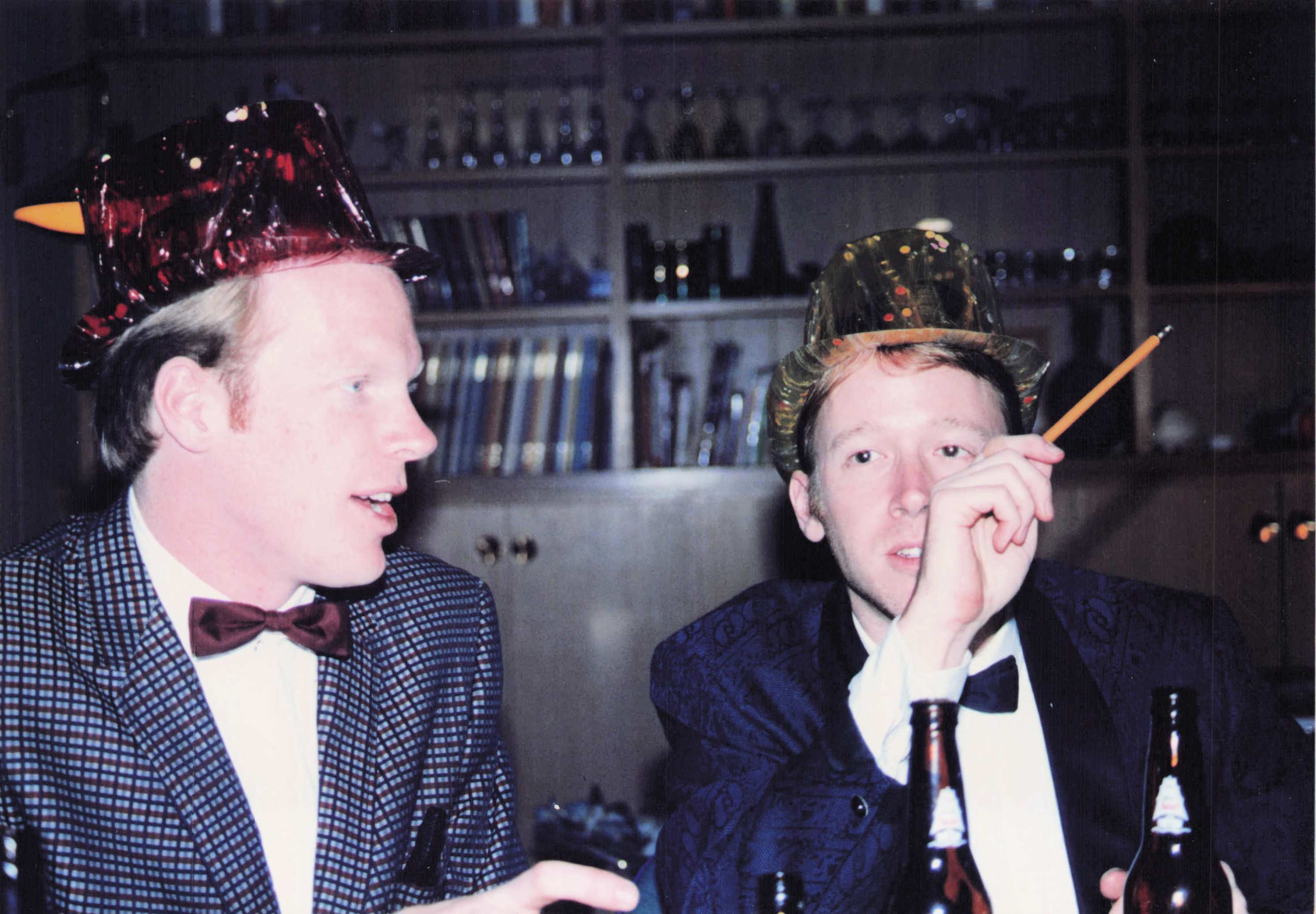 Charlie Starkey (left) and Jay Fisher (right) in party hats