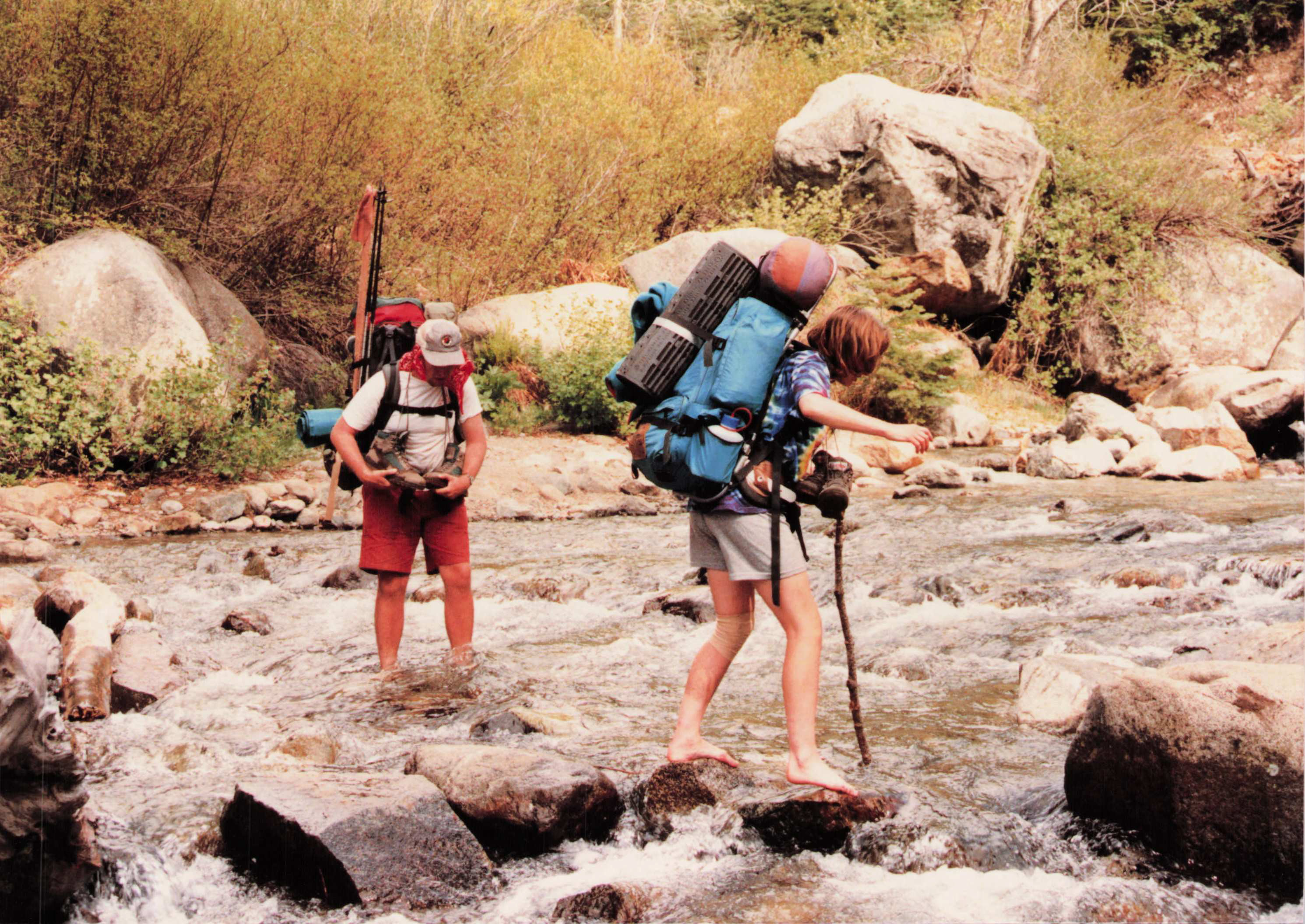 Fording a rocky Sierra Nevada stream on the Death March