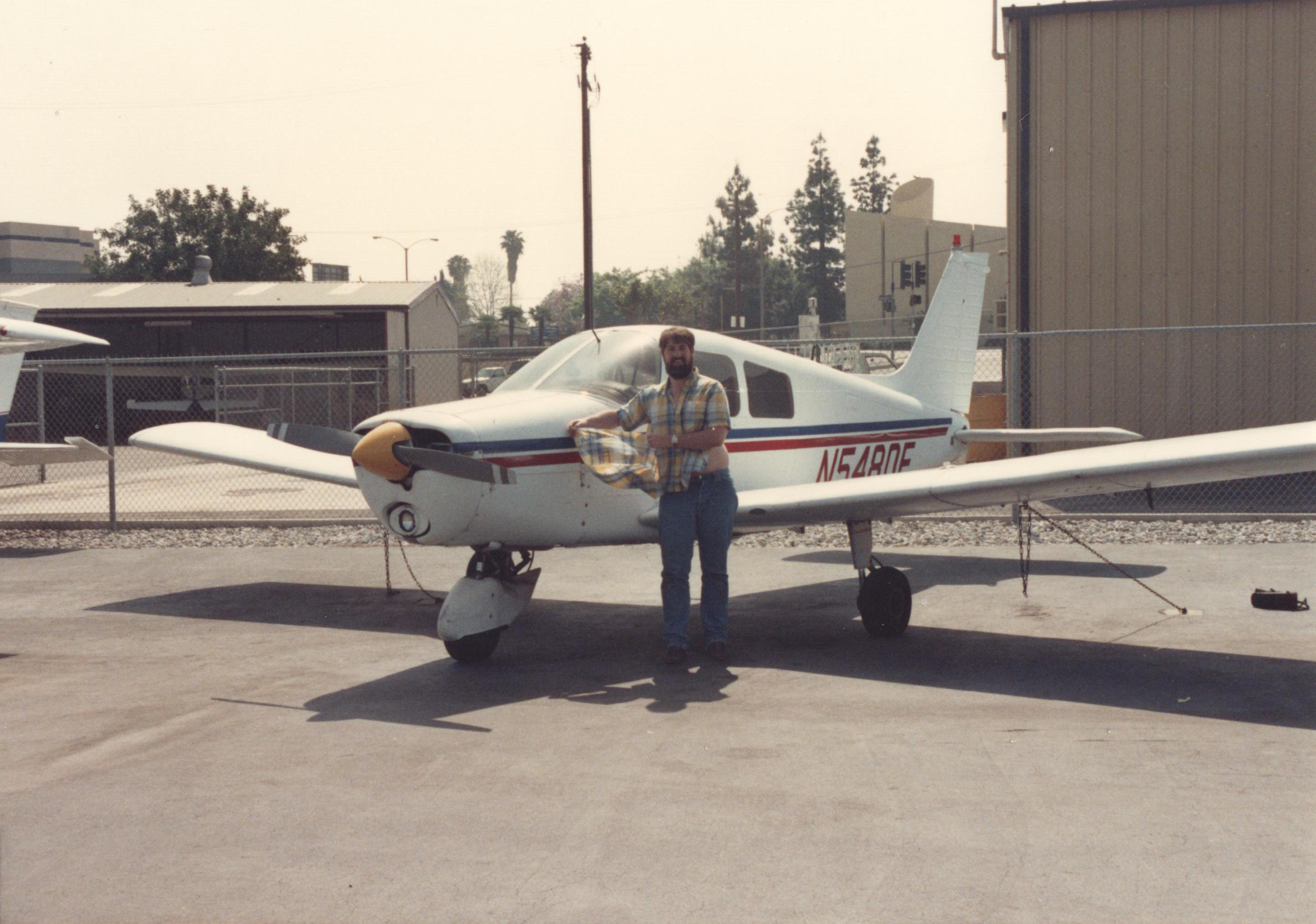 Fred at El Monte Airport on the day of his first solo — Piper PA-28, tail N5480F