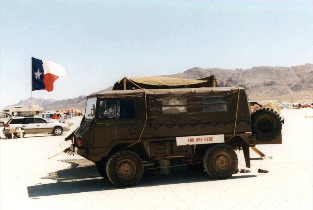 Pinzgauer 710M on the Black Rock Desert playa at Burning Man, early 2000s