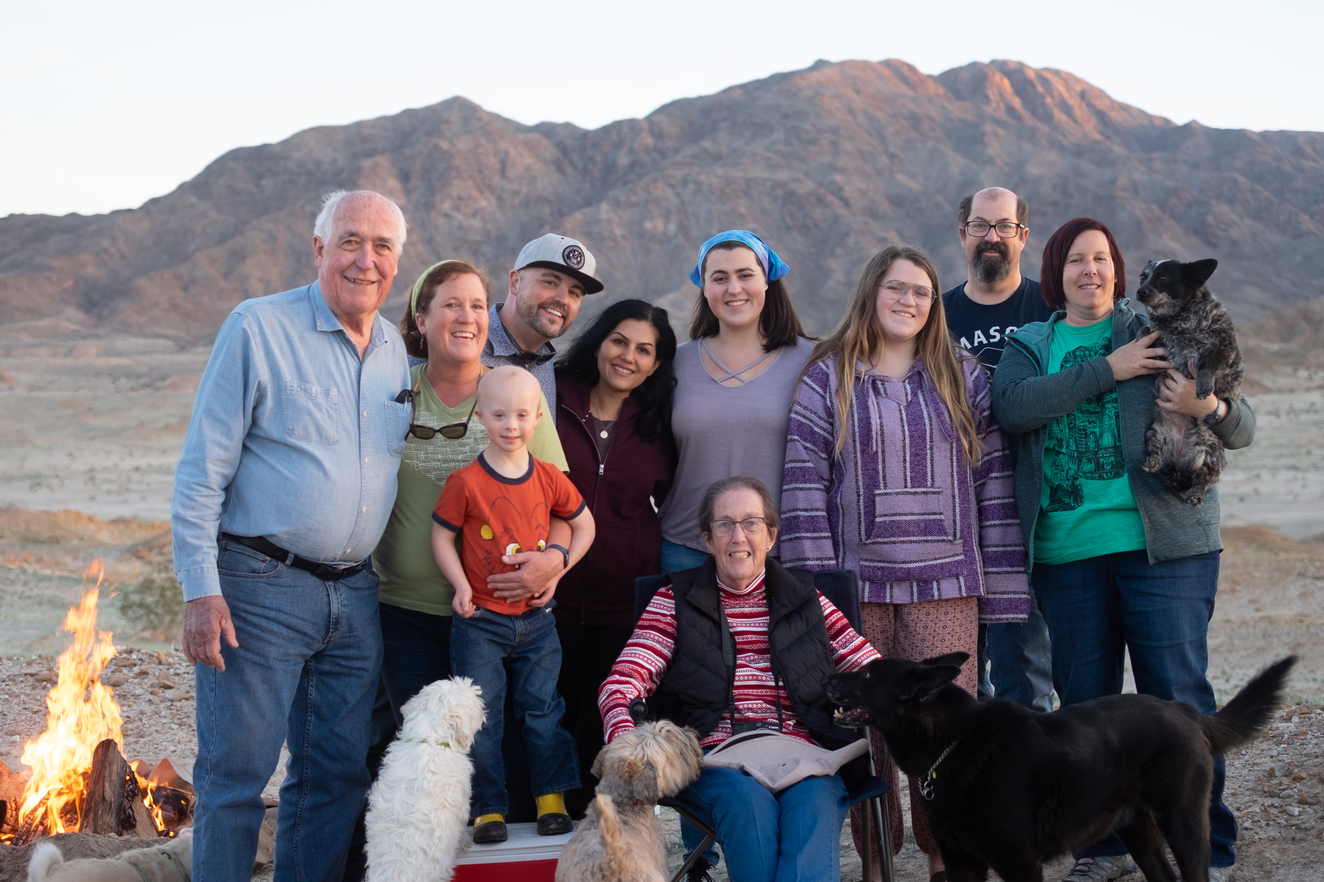 Clark/Heald family at the old picnic spot, Christmas 2019 — Phil tall in blue at left
