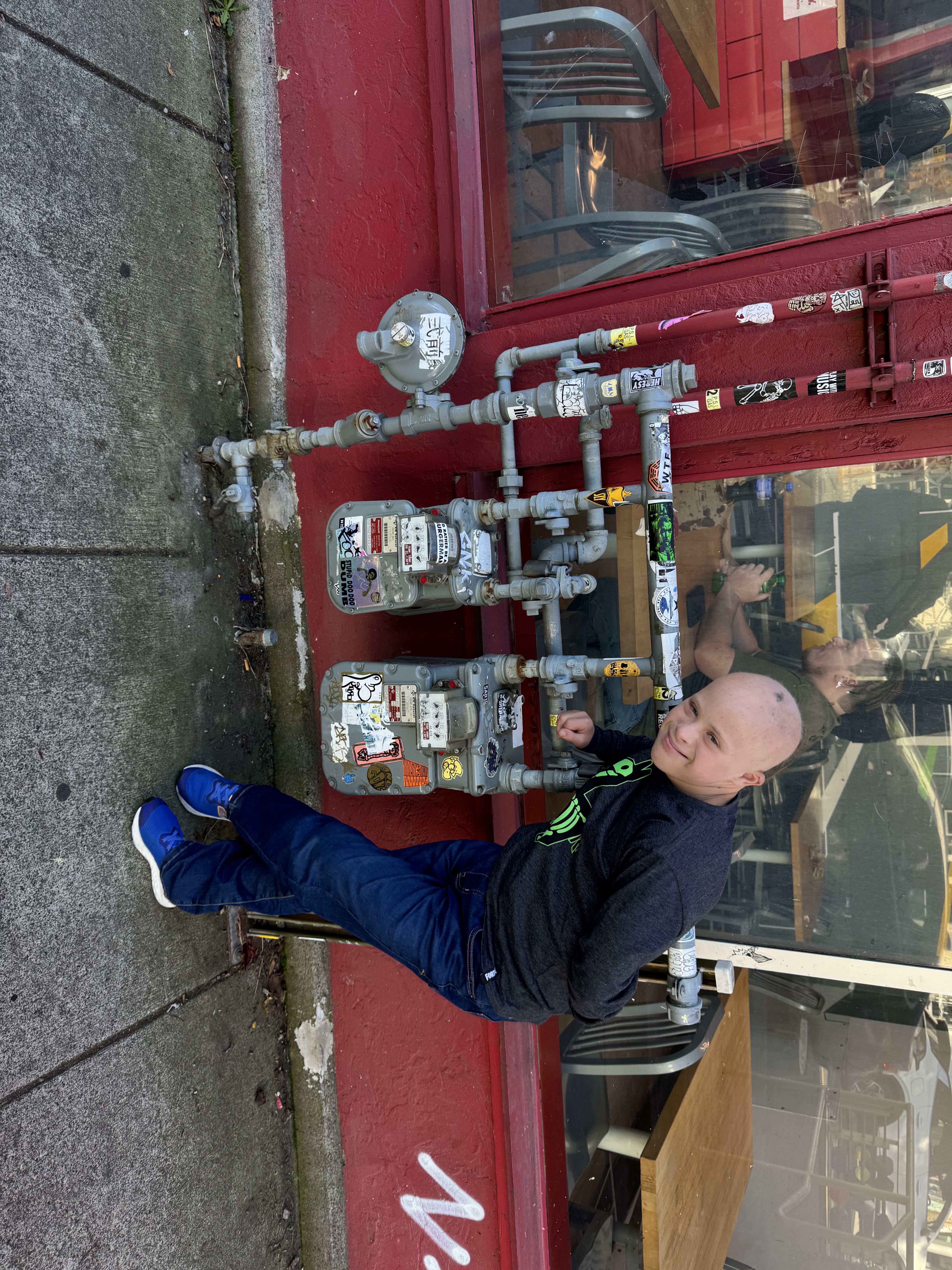 Dylan with the gas meters, Knott Street