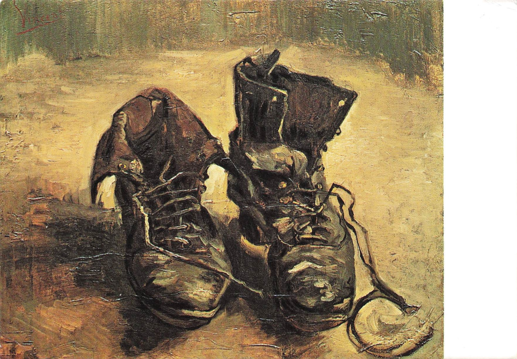 Postcard from Todd, van Gogh Museum Amsterdam, November 1988. Van Gogh's Boots with Laces — Todd thought the shoes had gotten a bad rap.